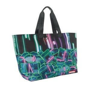 Sprayground Black and Neon Green Graphic Beach Tote